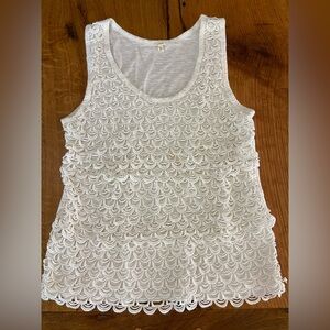 J. Crew 100% Cotton Ivory Tank Top w/ Scalloped Lace Detail on Front, Sz Medium